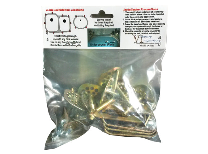 PREMIUM Epoxy Sink Clip Kits (10-pack) to install or re-install fallen kitchen or bath sinks made of any type of material